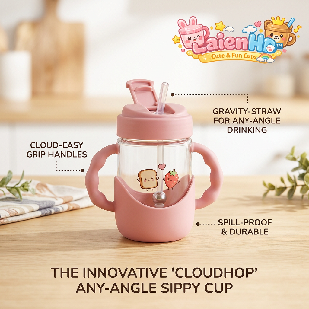 LaienHd™ Cloudhop Baby Sippy Cup with Weighted Gravity Straw | Leak-Proof Toddler Training Cup with Cloud-Easy Grip Handles | 360° Any-Angle Drinking Water Bottle, BPA-Free, Durable & Spill-Resistant