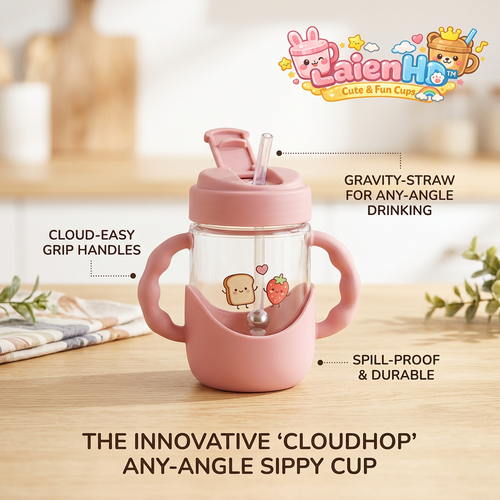 LaienHd™ Cloudhop Baby Sippy Cup with Weighted Gravity Straw | Leak-Proof Toddler Training Cup with Cloud-Easy Grip Handles | 360° Any-Angle Drinking Water Bottle, BPA-Free, Durable & Spill-Resistant